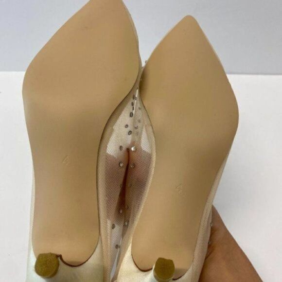 XYD Women Mid Kitten Heels Pumps Rhinestones Mesh Slip On Pointed Toe Evening Dr - Picture 6 of 7